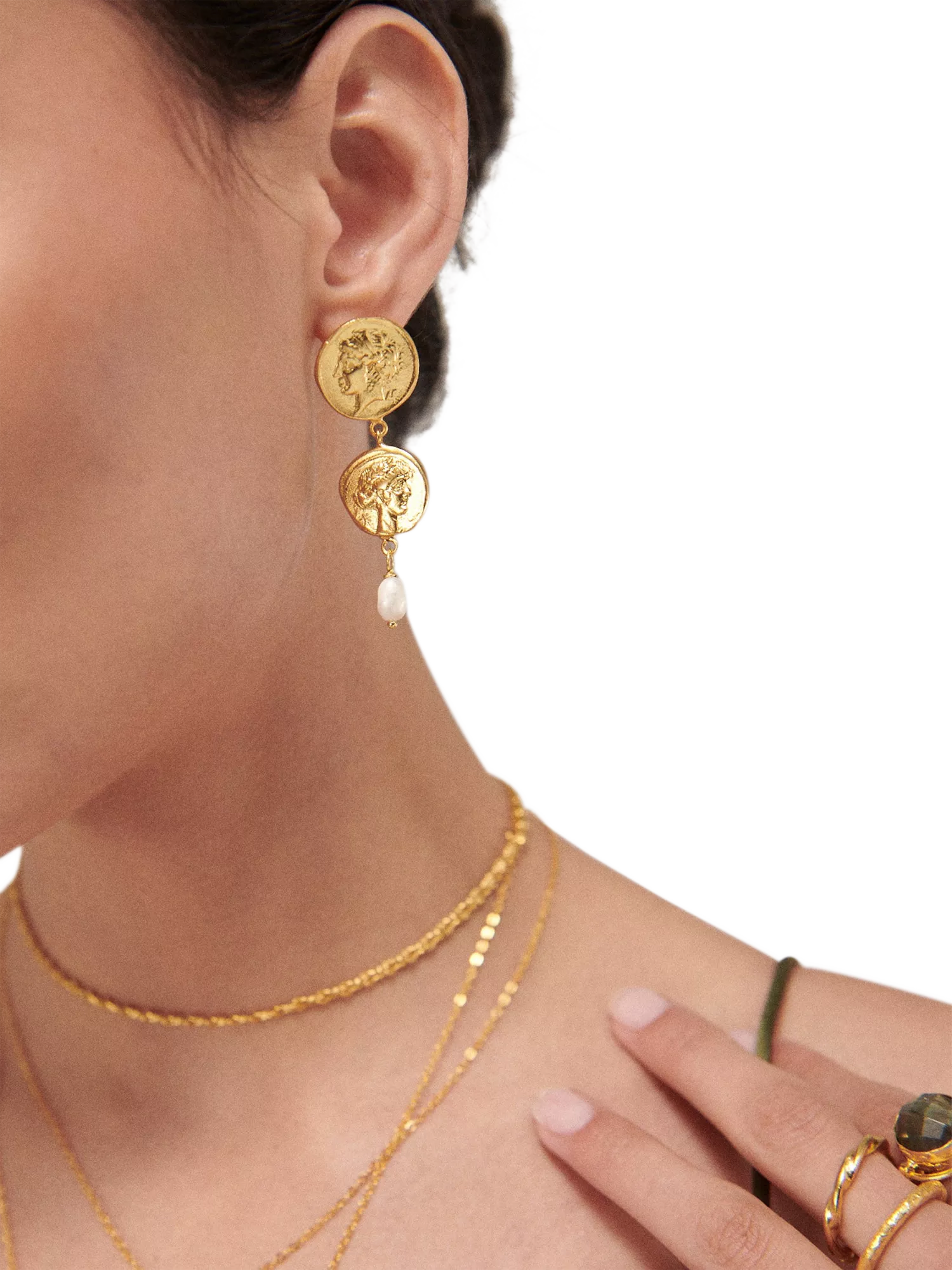 Ottoman Hands Odella pearl drop stud earrings 5cm (British brand)