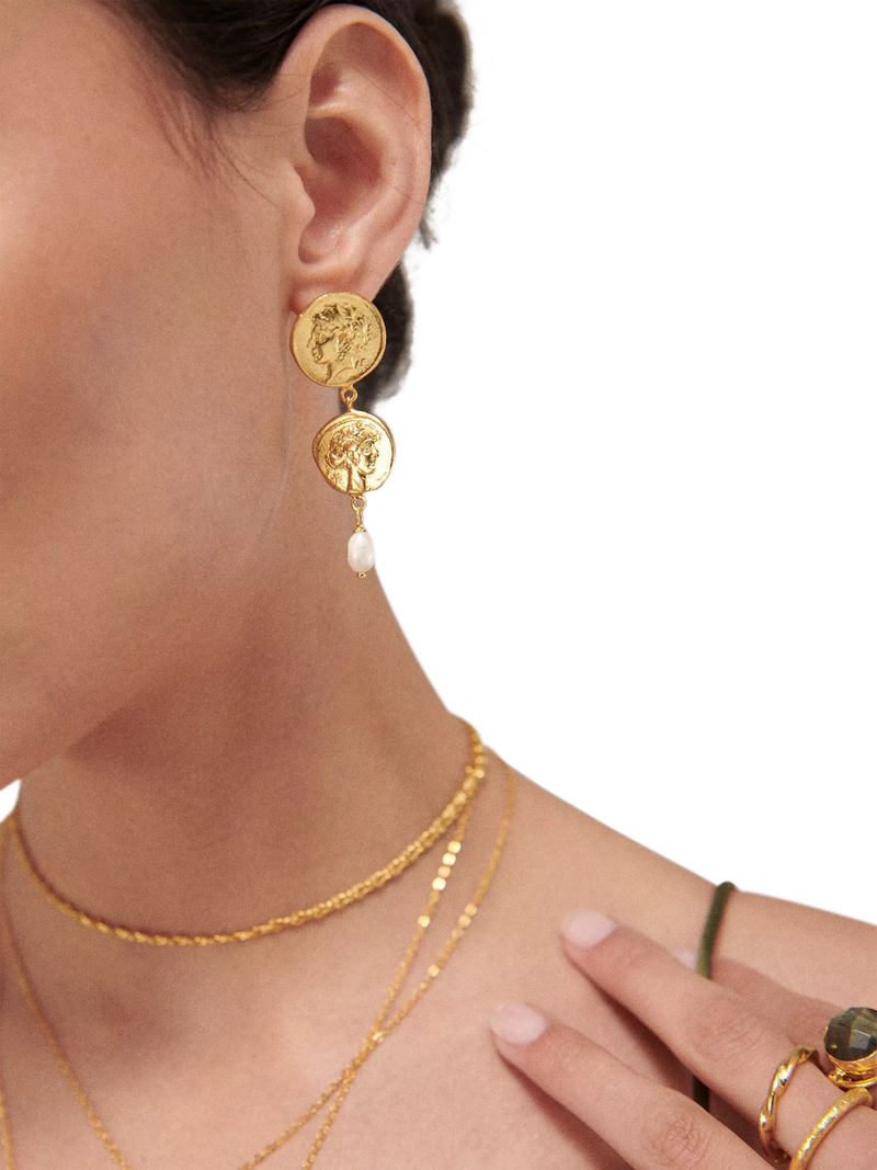 Ottoman Hands Odella pearl drop stud earrings 5cm (British brand)