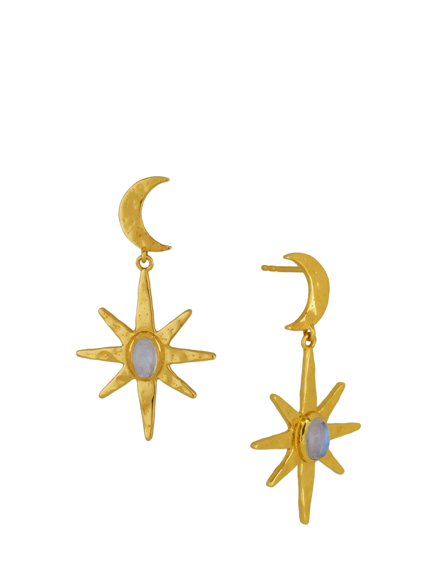 Ottoman Hands moonstone star drop earrings gold, UK version