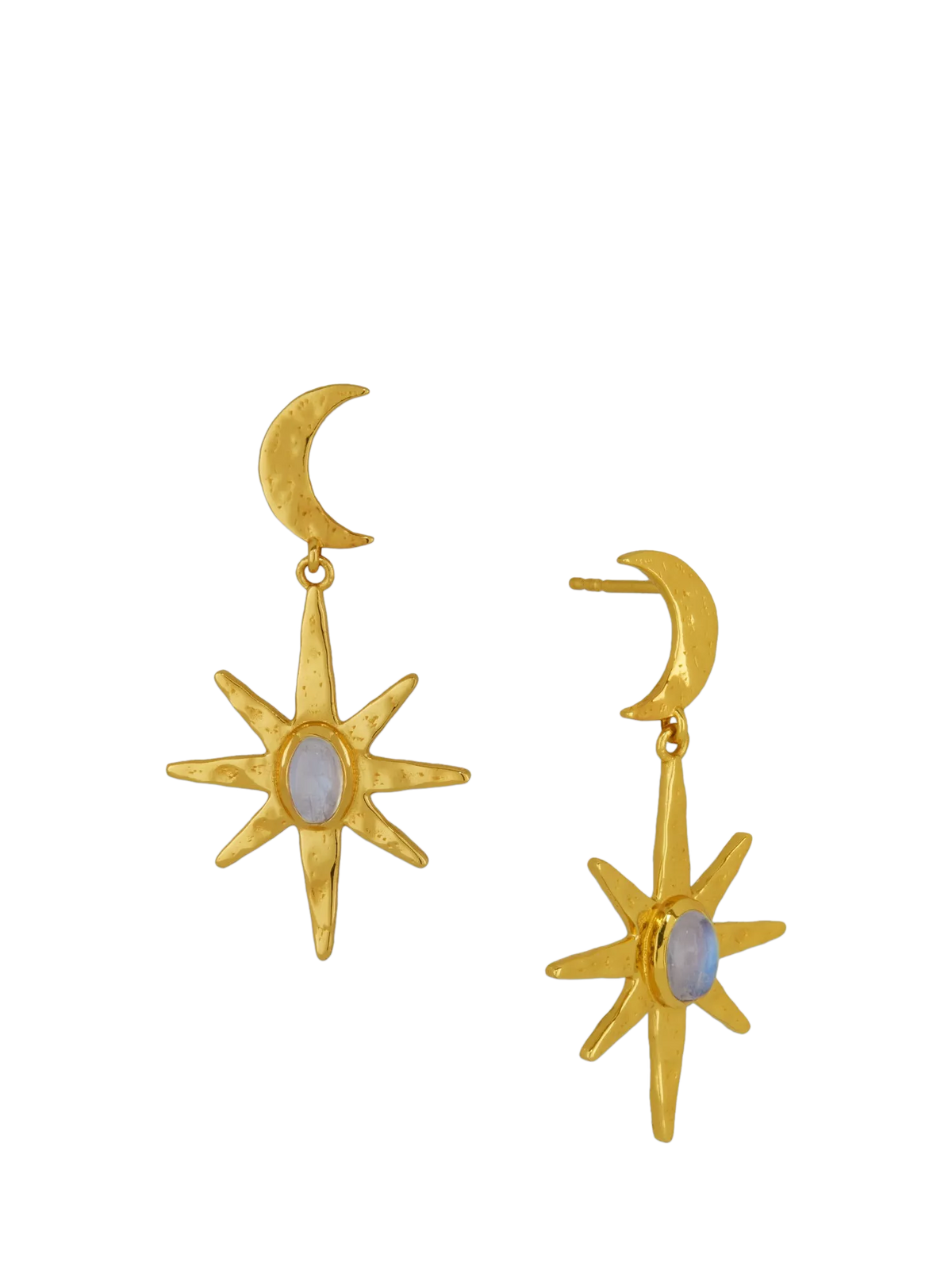 Ottoman Hands moonstone star drop earrings gold, UK version