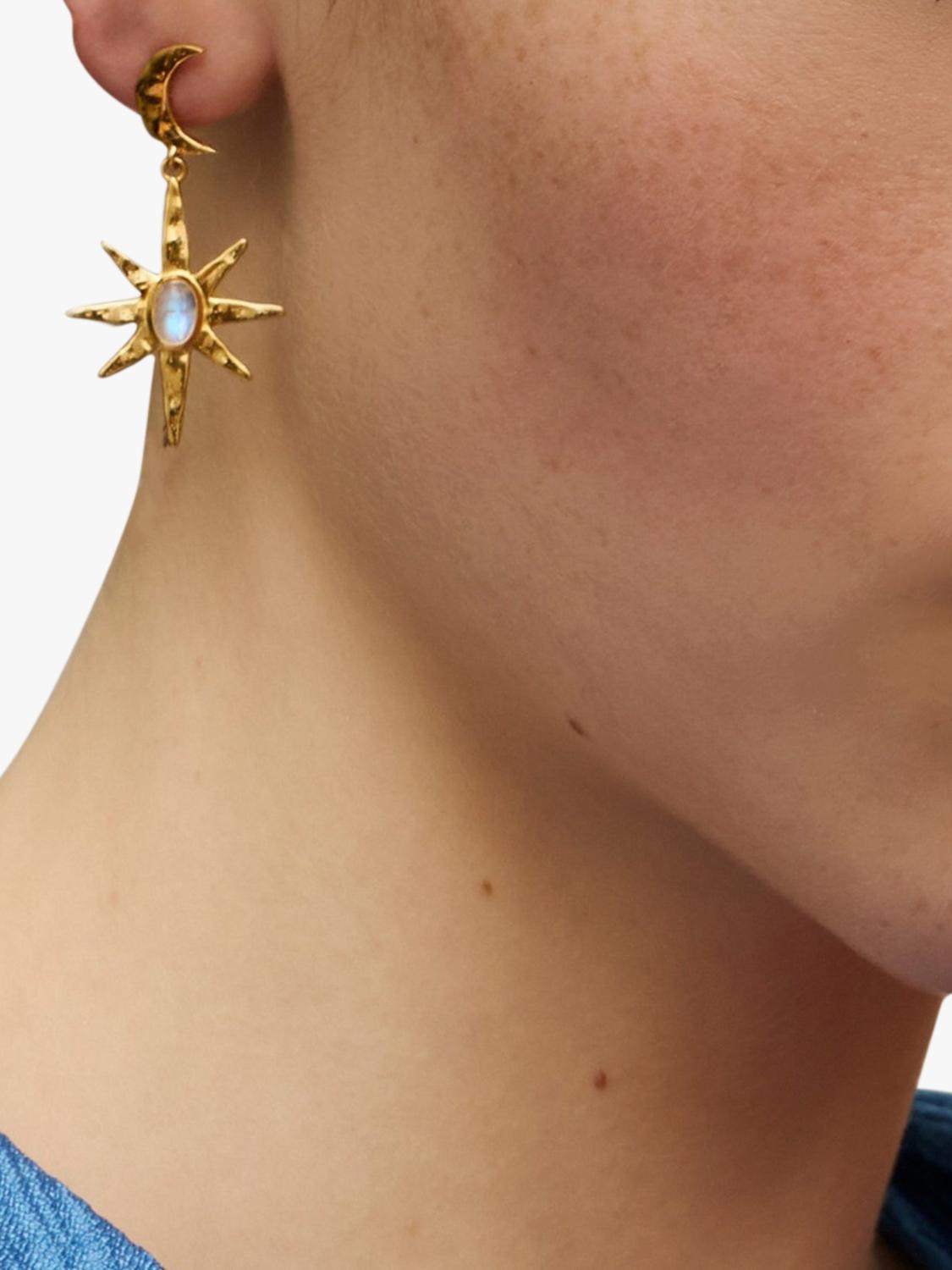 Ottoman Hands moonstone star drop earrings gold, UK version