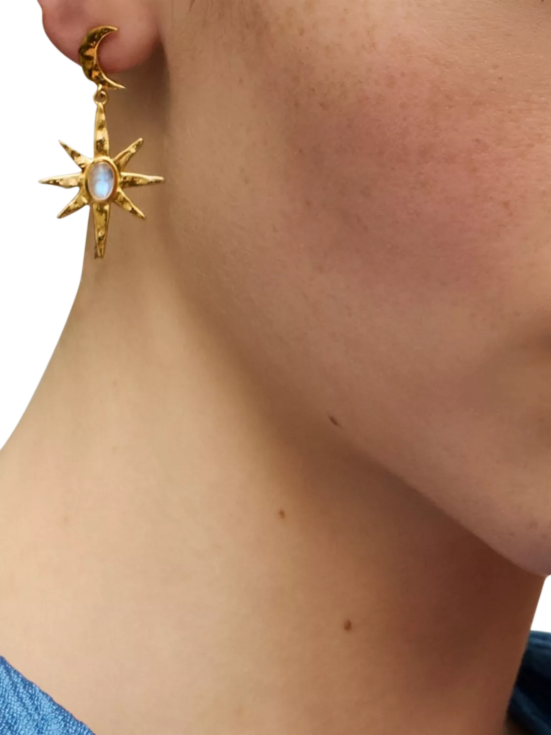 Ottoman Hands moonstone star drop earrings gold, UK version