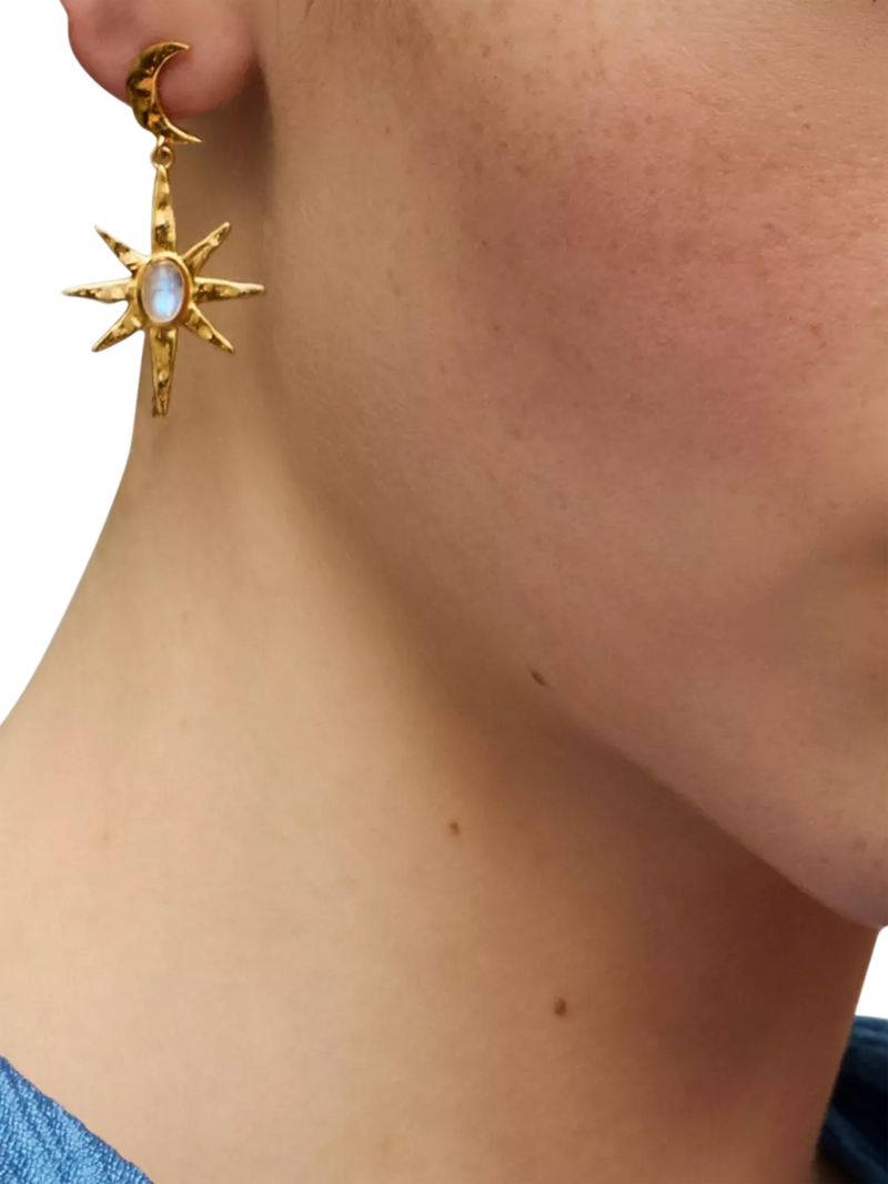 Ottoman Hands moonstone star drop earrings gold, UK version