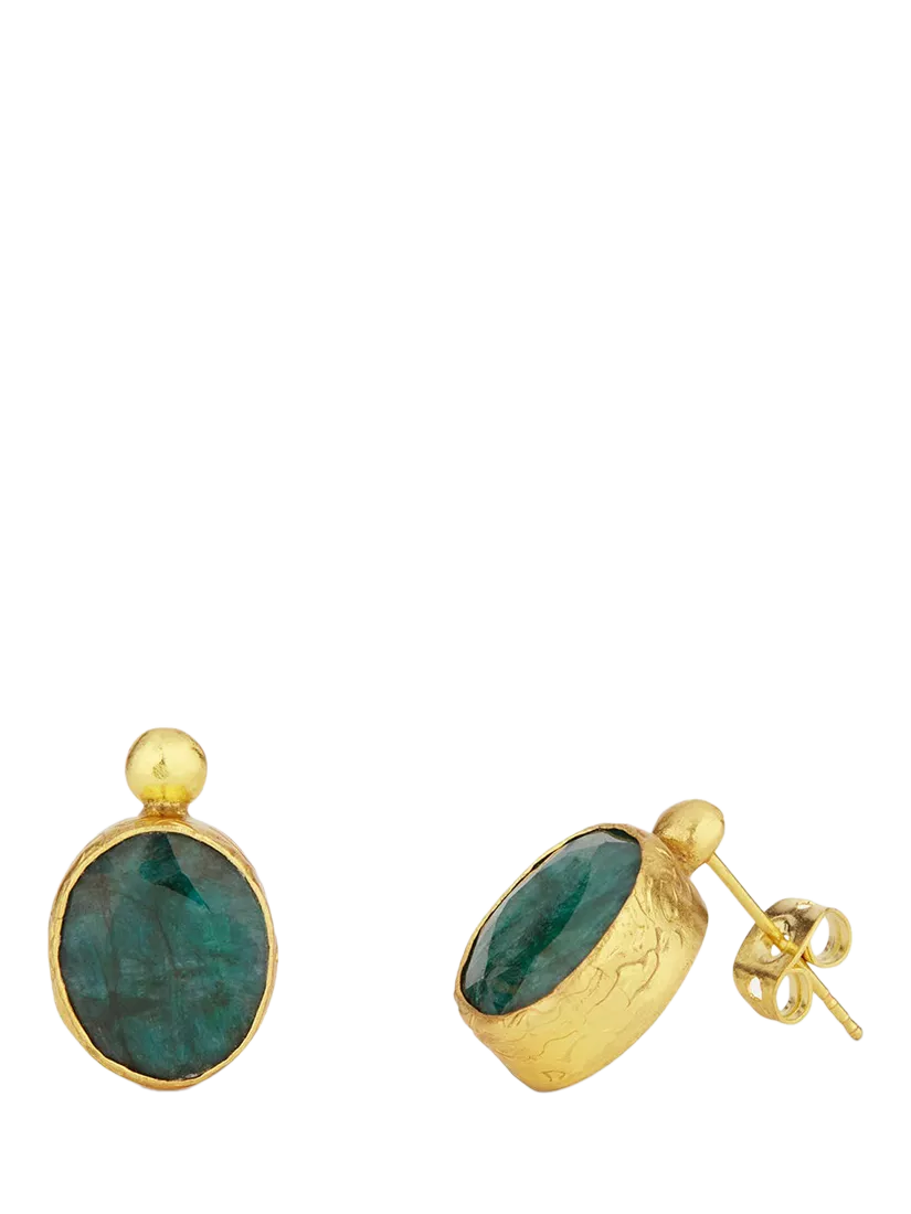 Ottoman Hands Siena emerald stud earrings in gold 1.5cm - British product
