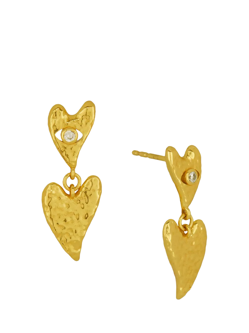 Ottoman Hands evil eye heart earrings in 18ct gold plated sterling silver - British product