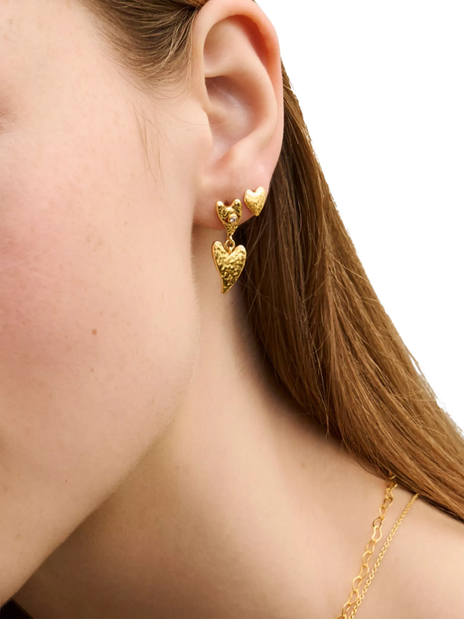 Ottoman Hands evil eye heart earrings in 18ct gold plated sterling silver - British product