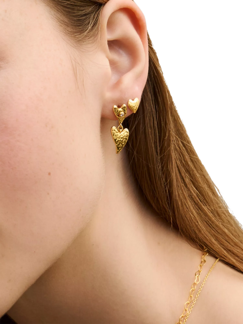 Ottoman Hands evil eye heart earrings in 18ct gold plated sterling silver - British product