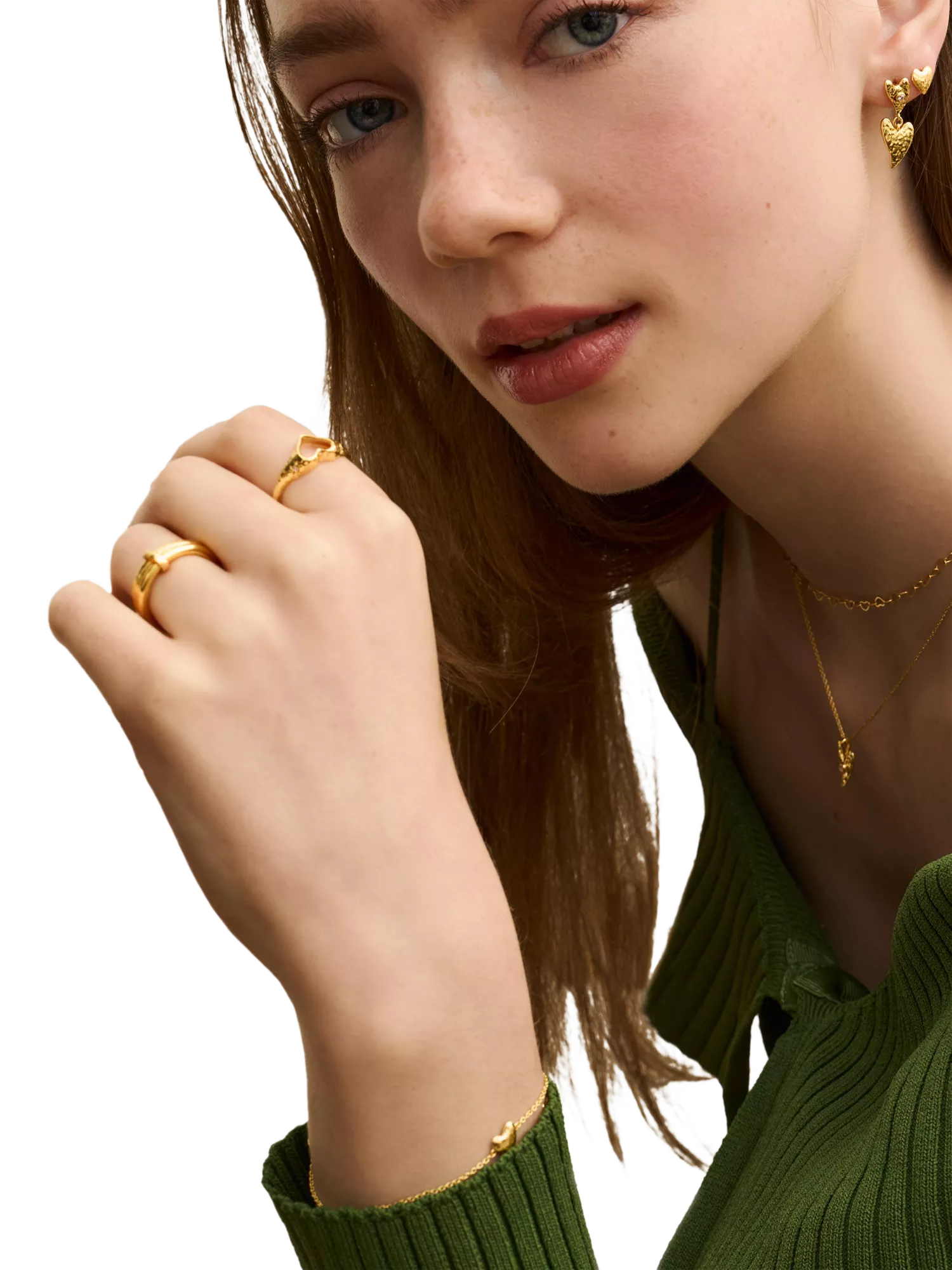 Ottoman Hands evil eye heart earrings in 18ct gold plated sterling silver - British product