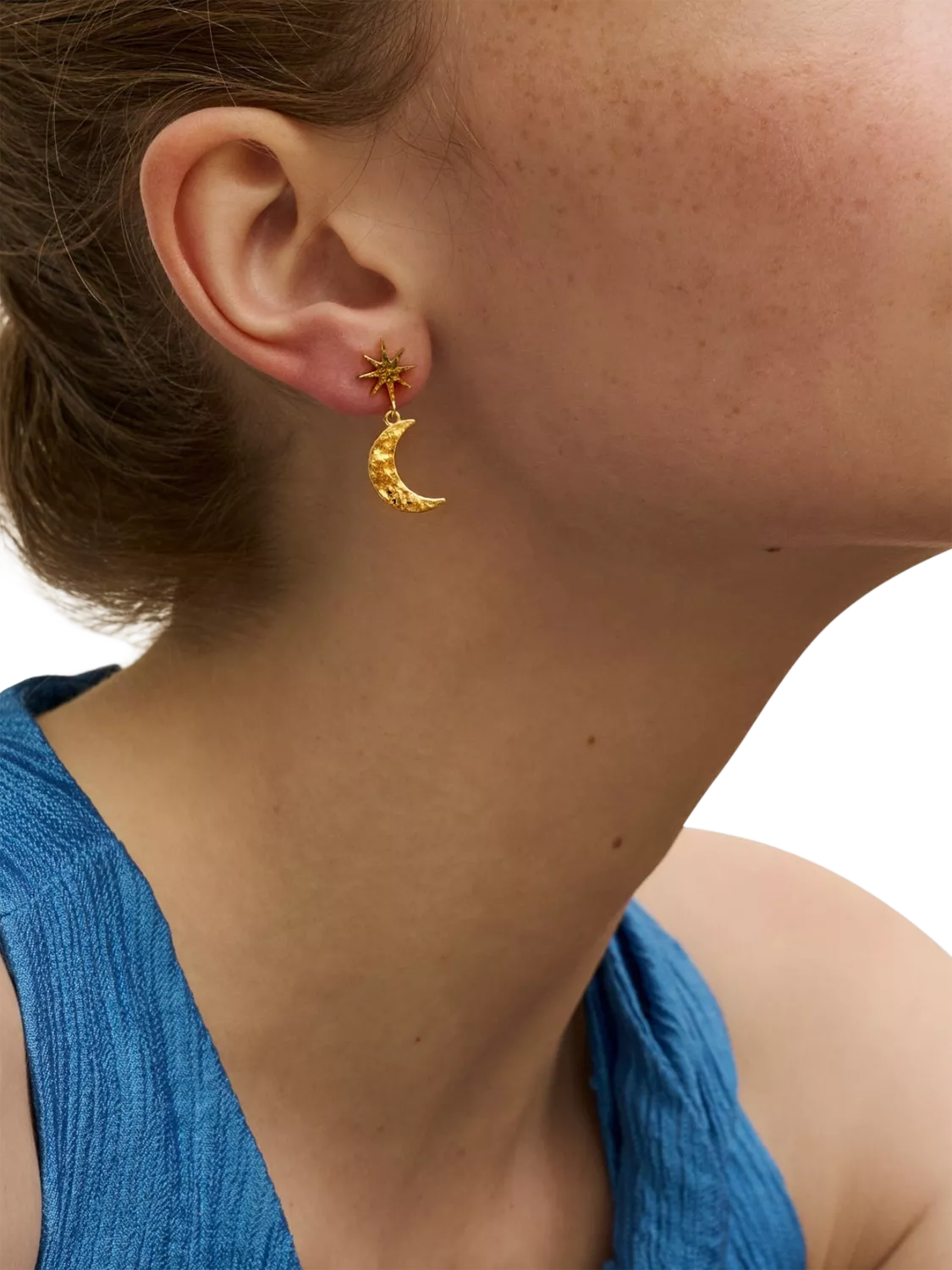 Ottoman Hands gold moon star drop earrings 28mm (British brand)