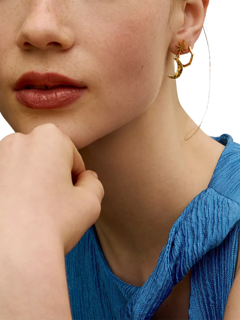 Ottoman Hands gold moon star drop earrings 28mm (British brand)