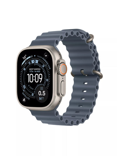 John Lewis Apple Watch Ultra 3 GPS + Cellular 49mm Smartwatch with Ocean Band Natural Titanium/Anchor Blue- Buy online at McGrocer