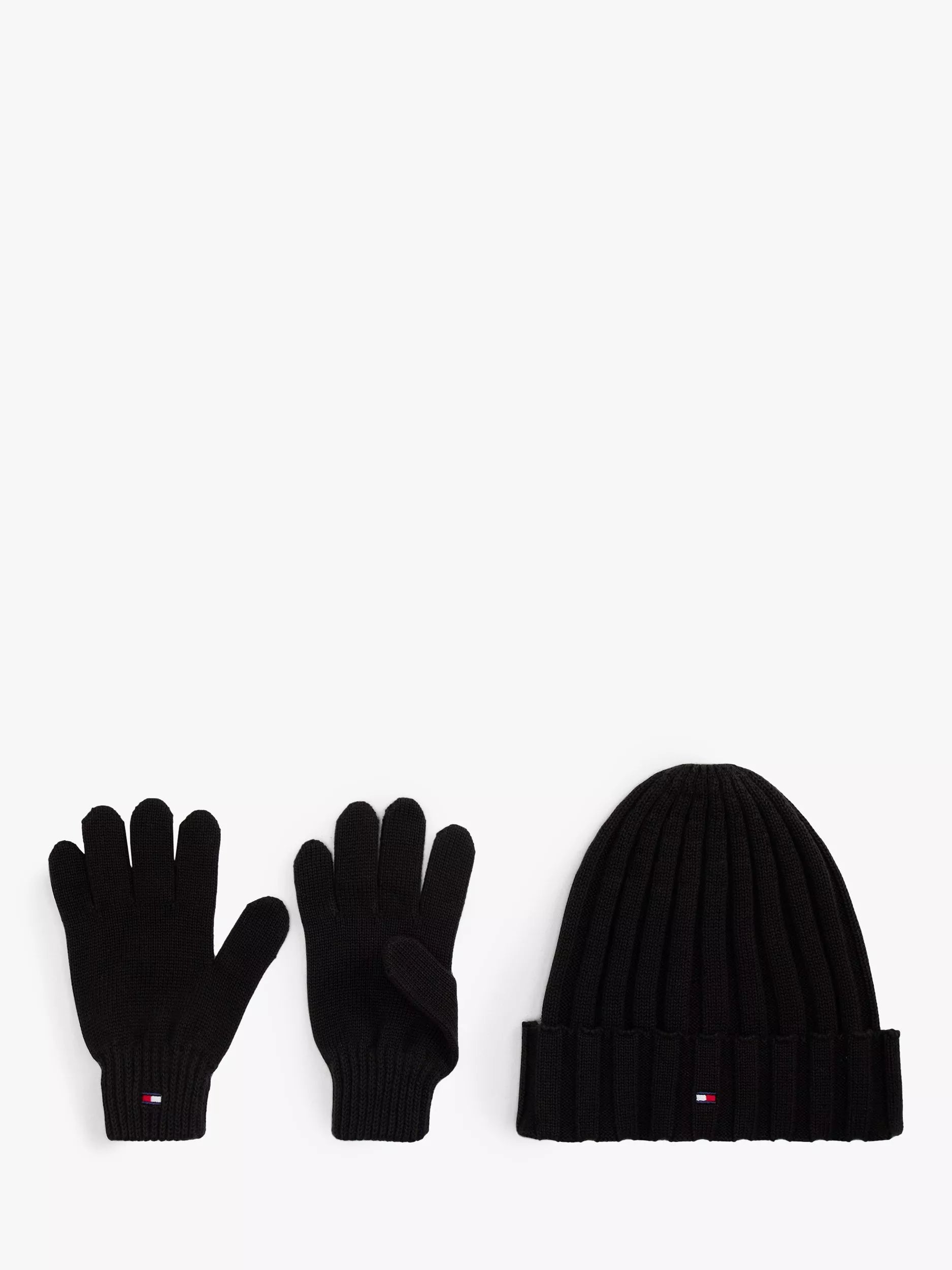 Tommy Hilfiger kids cotton beanie hat and gloves set, black, imported from the UK