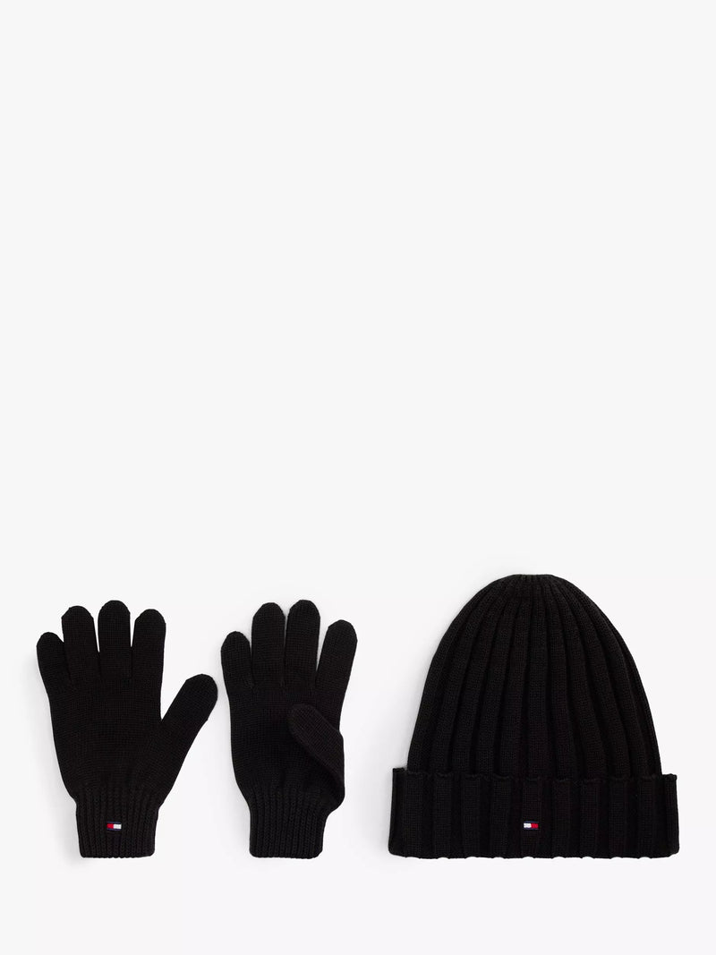 Tommy Hilfiger kids cotton beanie hat and gloves set, black, imported from the UK