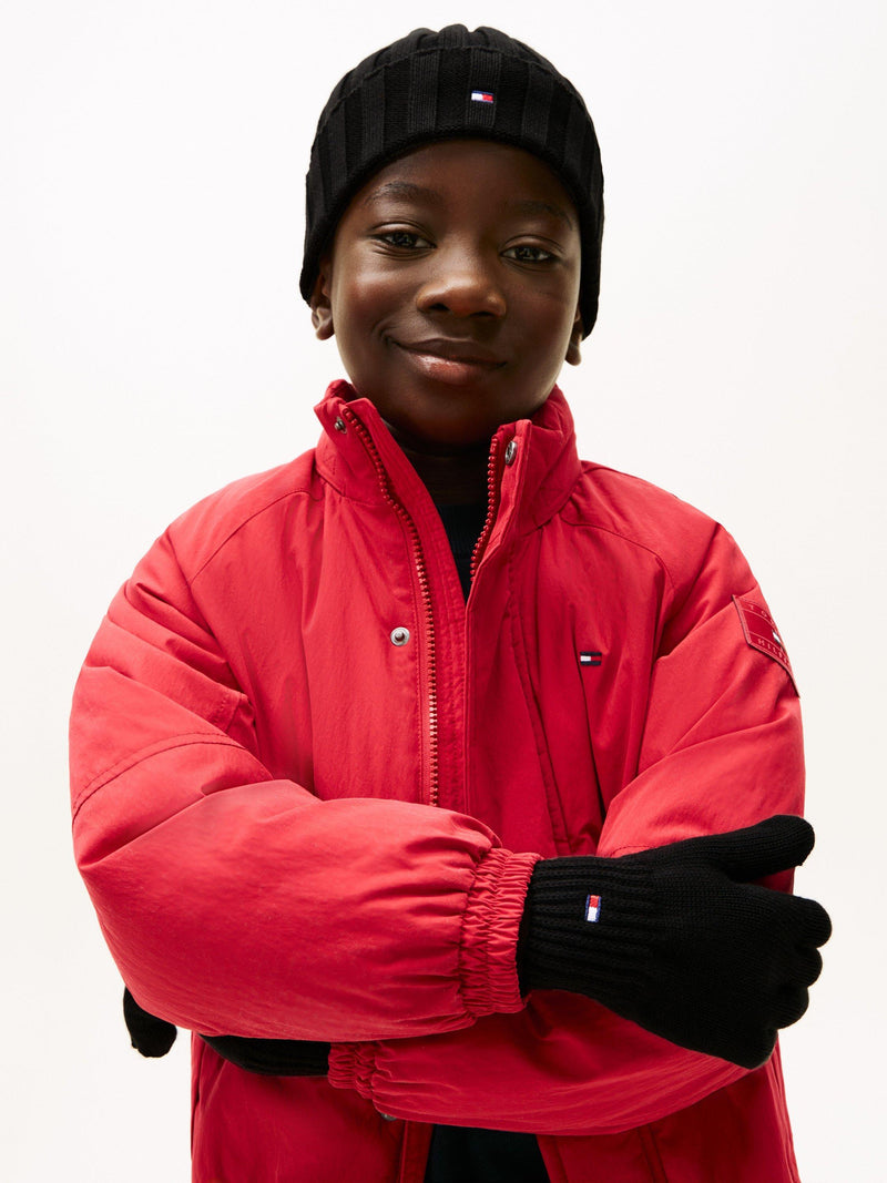 Tommy Hilfiger kids cotton beanie hat and gloves set, black, imported from the UK