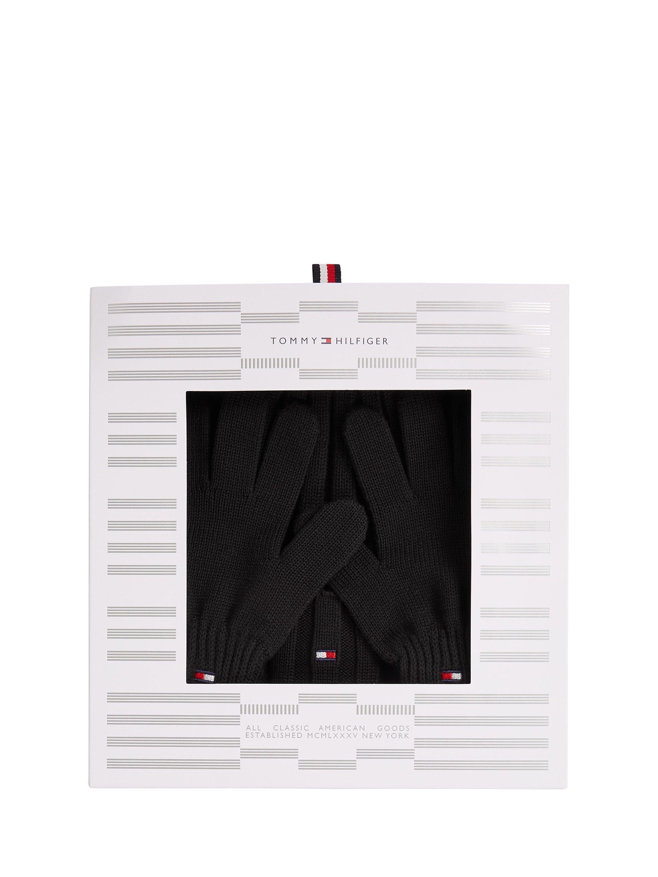 Tommy Hilfiger kids cotton beanie hat and gloves set, black, imported from the UK
