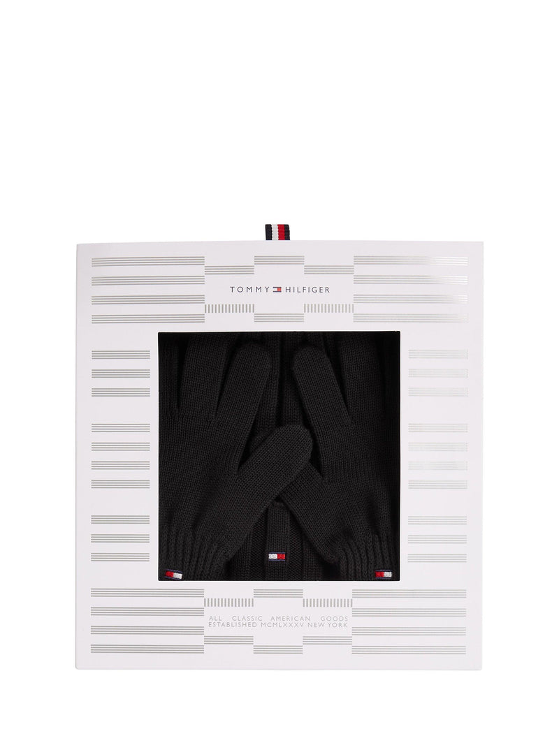 Tommy Hilfiger kids cotton beanie hat and gloves set, black, imported from the UK