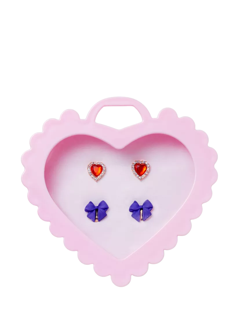 Stych kids clip-on earrings heart gift box set of 2, UK version