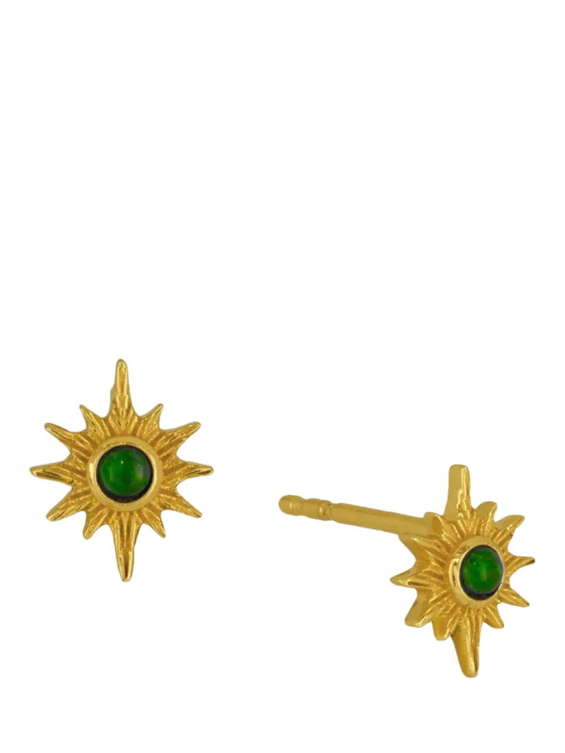 Ottoman Hands green onyx star stud earrings gold 9mm, UK version
