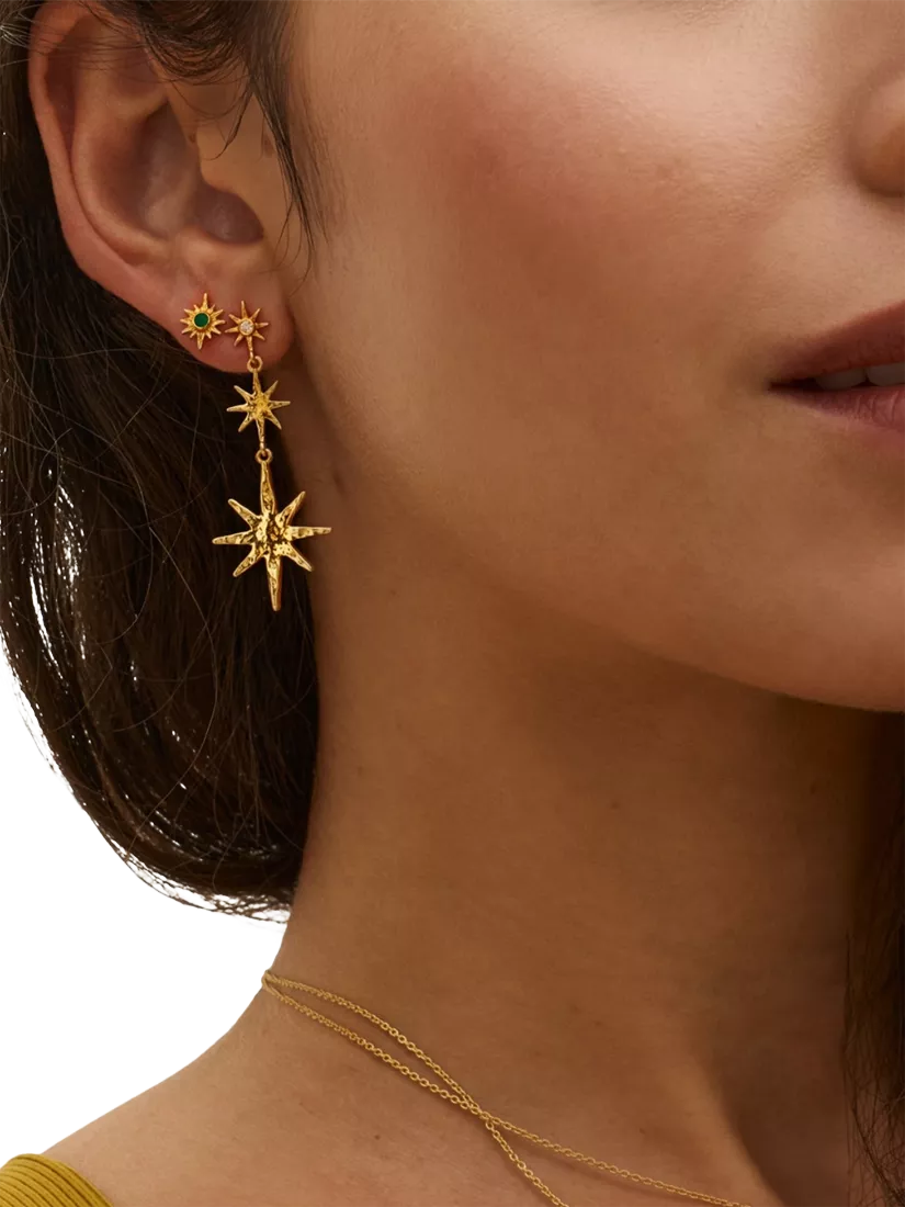 Ottoman Hands green onyx star stud earrings gold 9mm, UK version