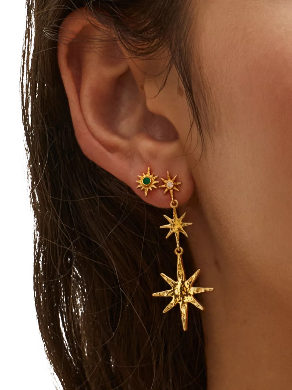 Ottoman Hands green onyx star stud earrings gold 9mm, UK version