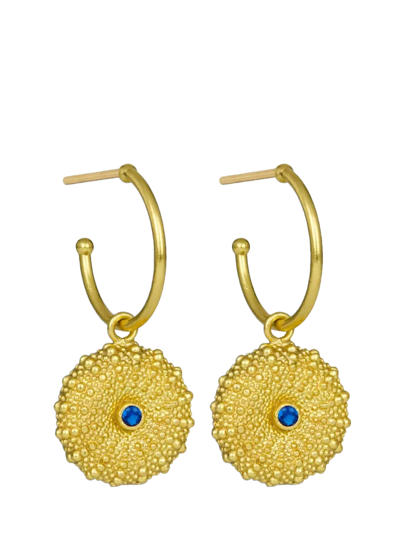 Ottoman Hands gold hoop earrings with blue crystal - British product