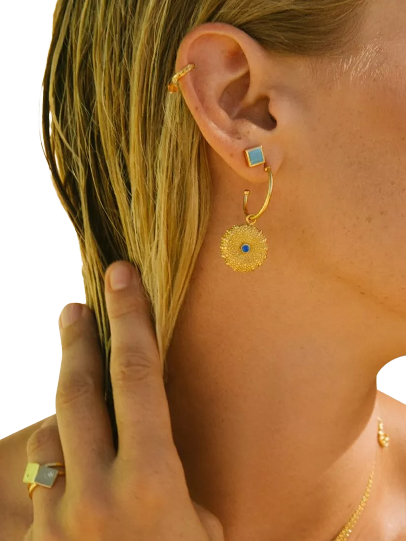 Ottoman Hands gold hoop earrings with blue crystal - British product