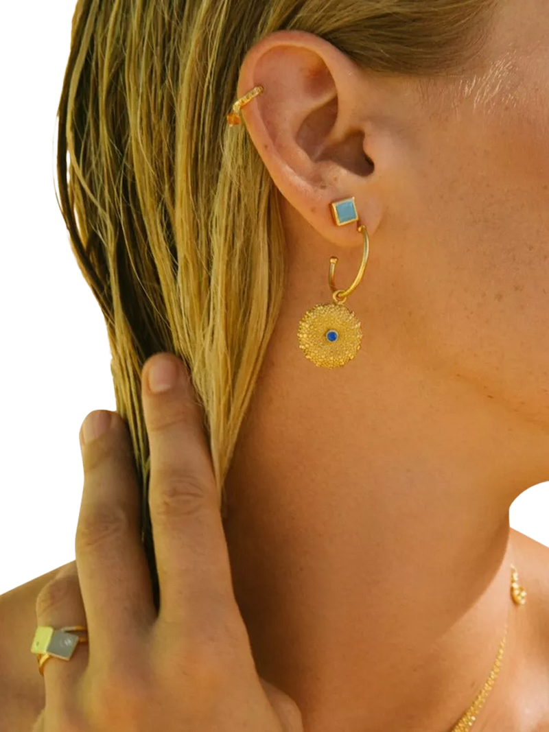 Ottoman Hands gold hoop earrings with blue crystal - British product