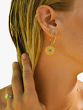 Ottoman Hands gold hoop earrings with blue crystal - British product