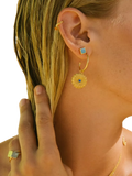 Ottoman Hands gold hoop earrings with blue crystal - British product