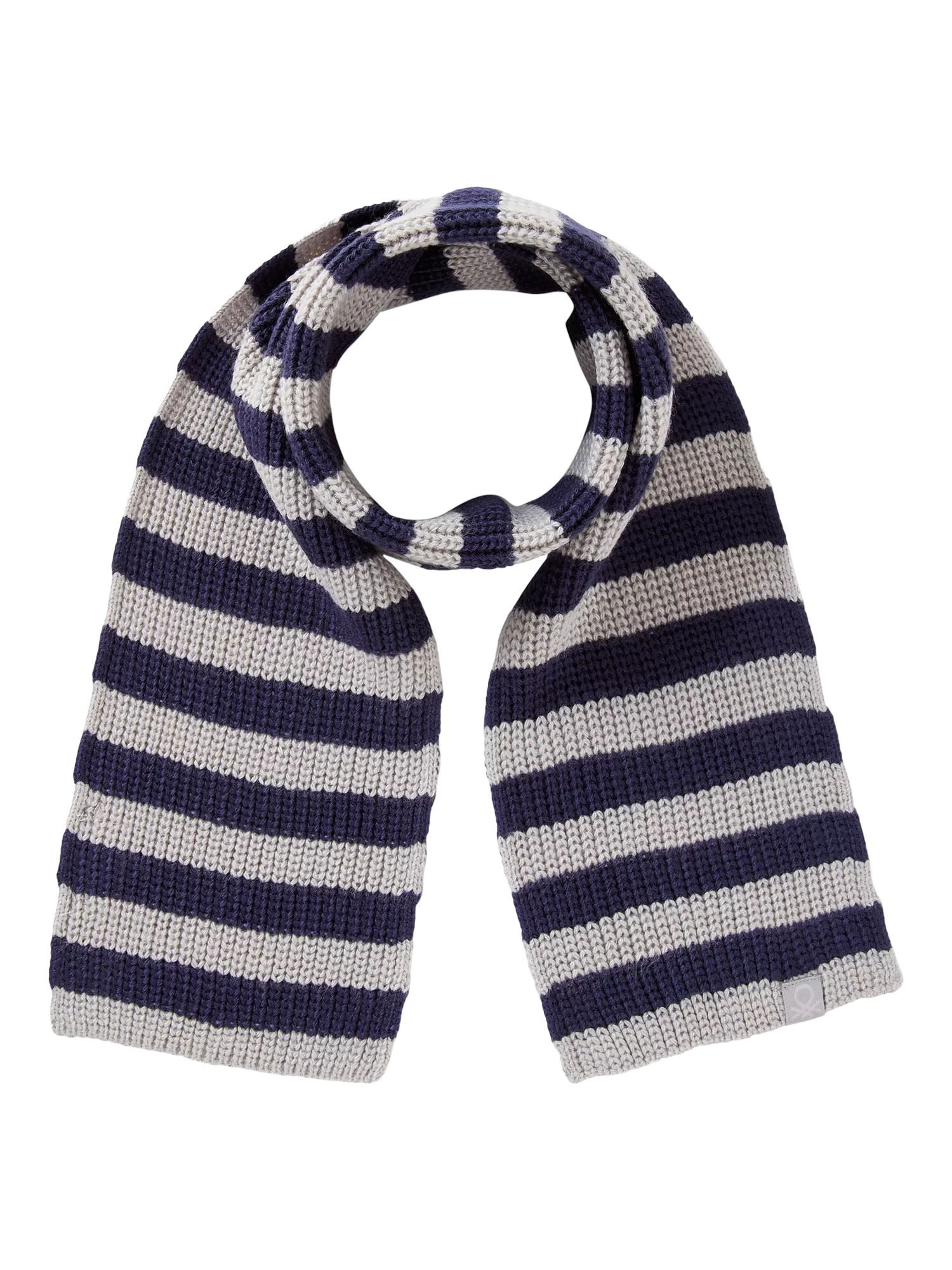 Benetton Kids' Two Tone Striped Knit Scarf, Grey, 3-4 years
