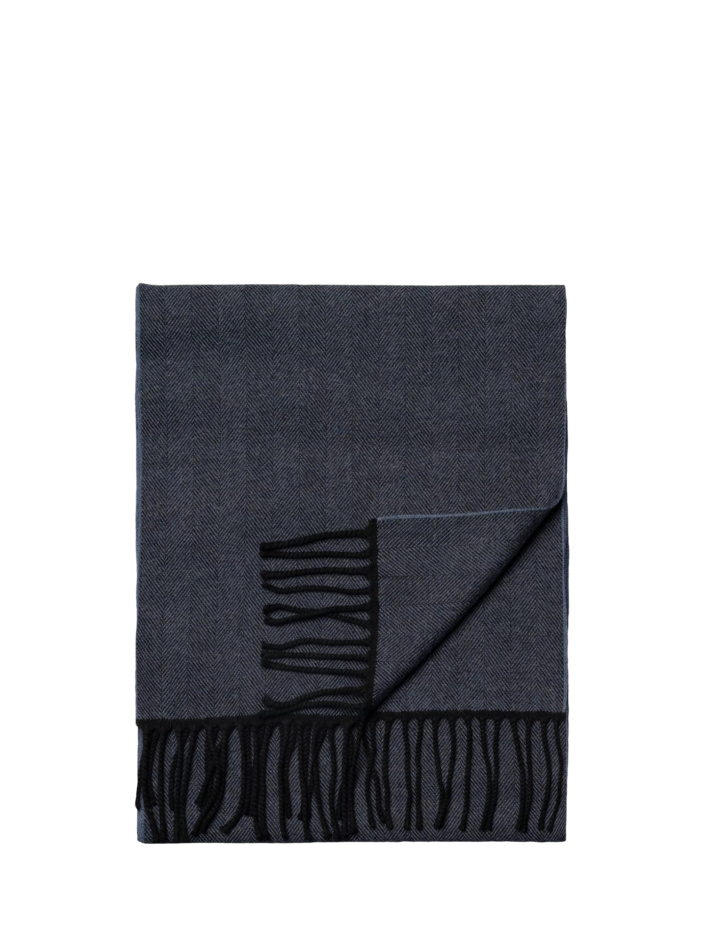 Eton Merino wool herringbone scarf navy blue, imported from the UK