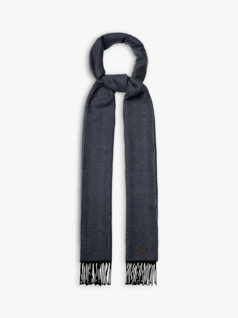 Eton Merino wool herringbone scarf navy blue, imported from the UK