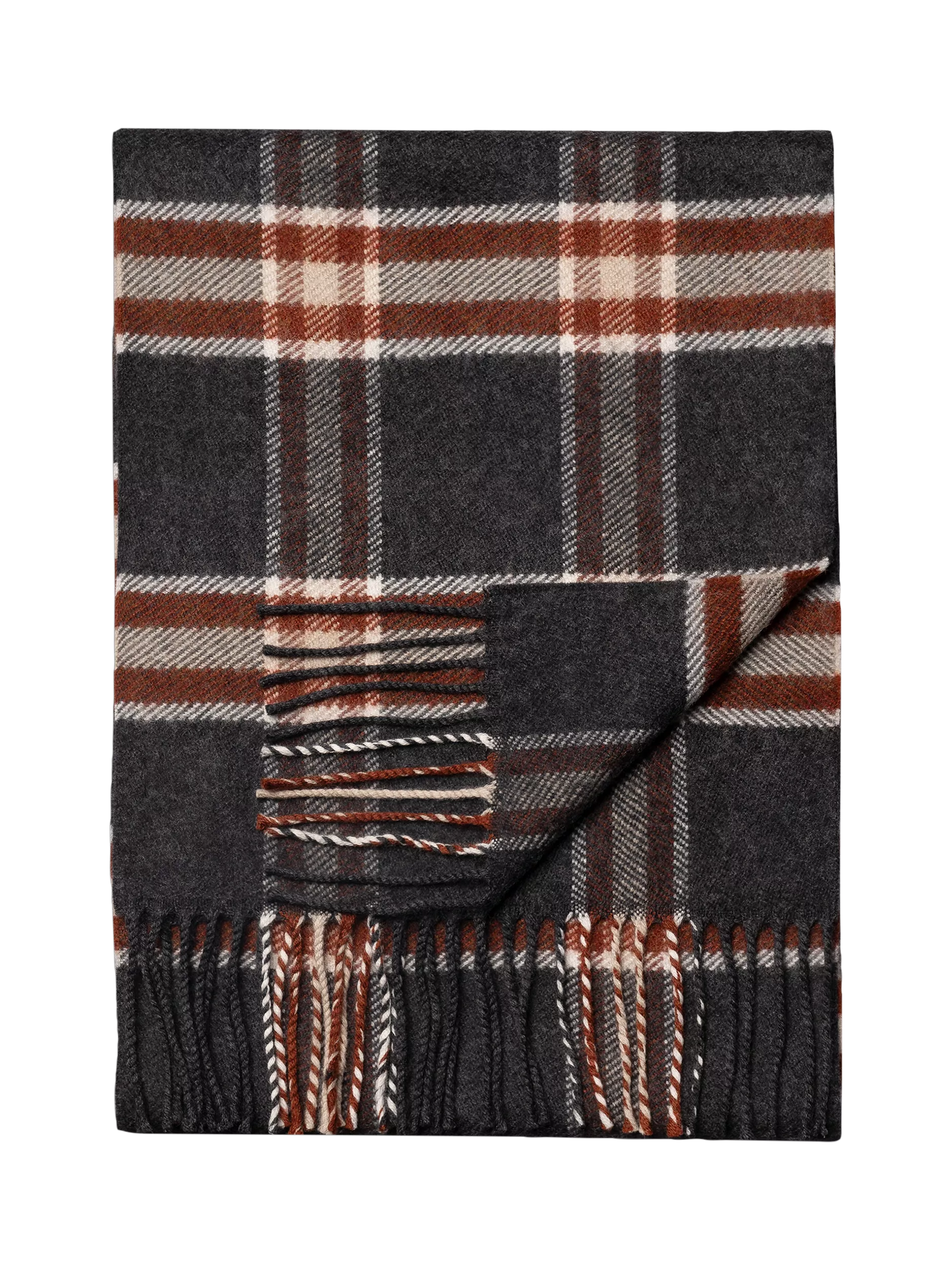 Eton Merino Wool Check Scarf, Dark Grey