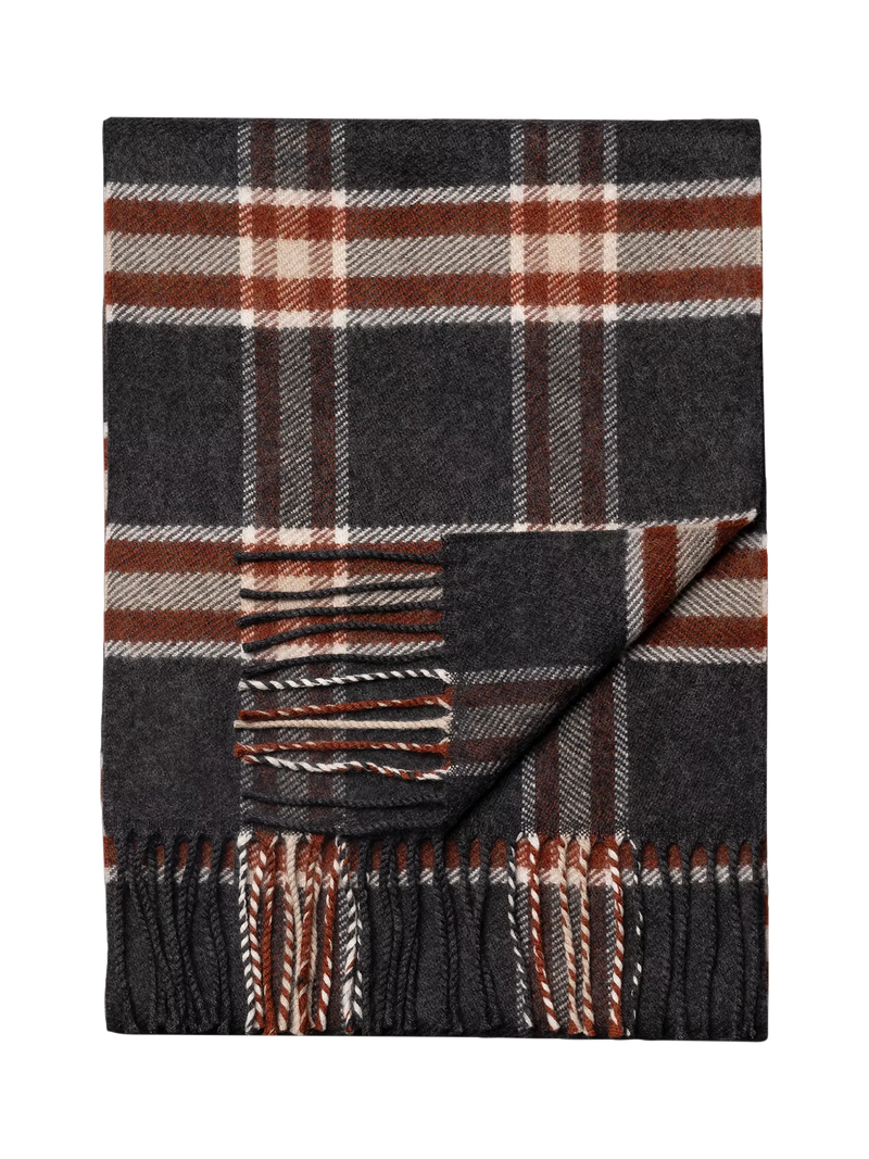 Eton Merino Wool Check Scarf, Dark Grey