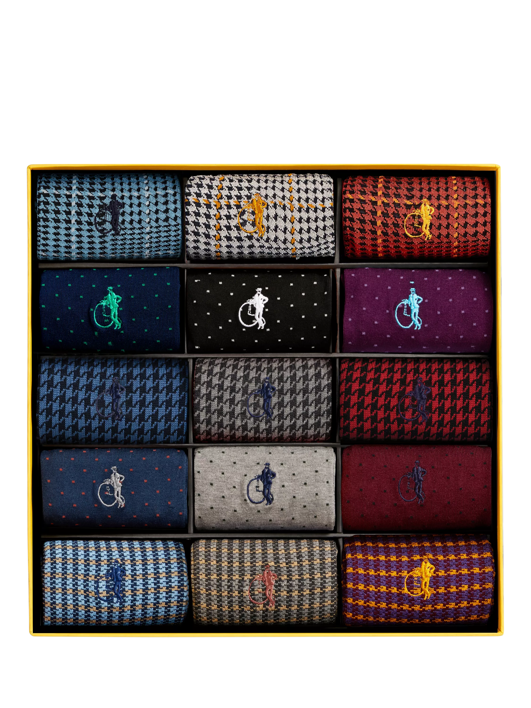London Sock Company Designer Sock Collection Gift Box, Pack of 15, Mixed, M