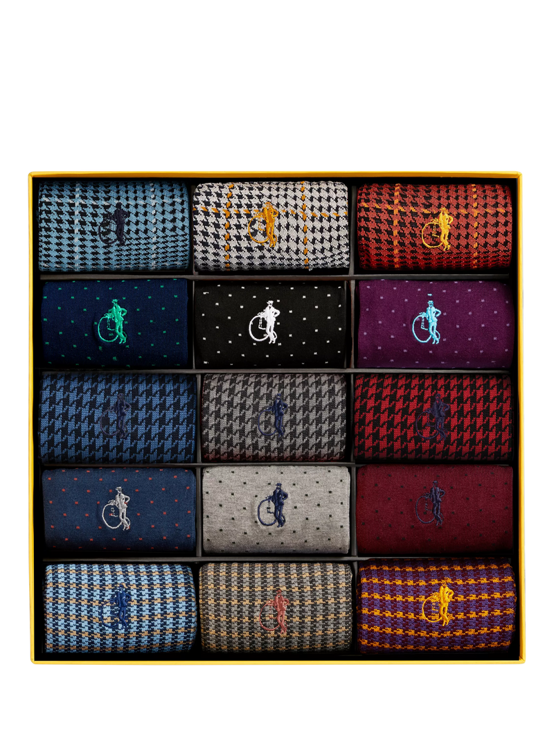 London Sock Company Designer Sock Collection Gift Box, Pack of 15, Mixed, M