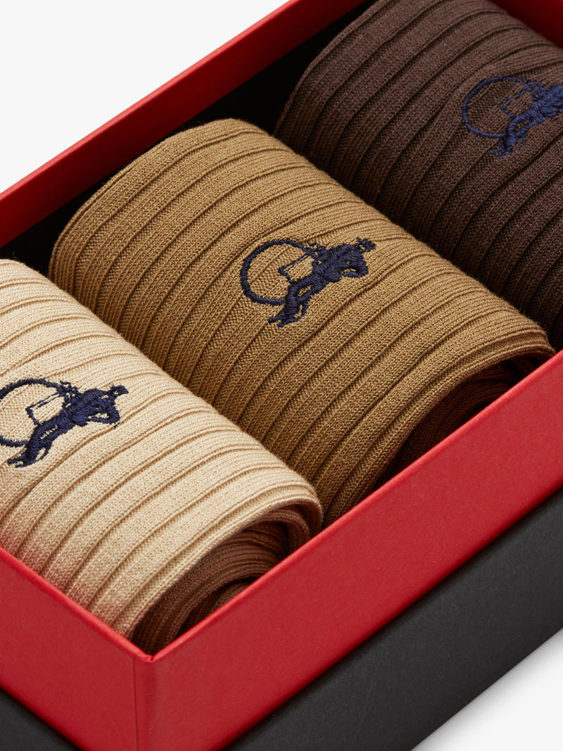London Sock Company socks pack of 3 brown (British brand)