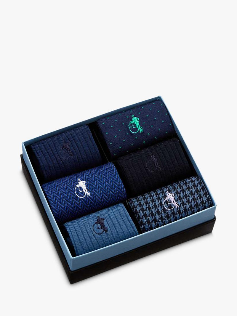London Sock Company Dash of Class socks navy pack of 6, imported from the UK