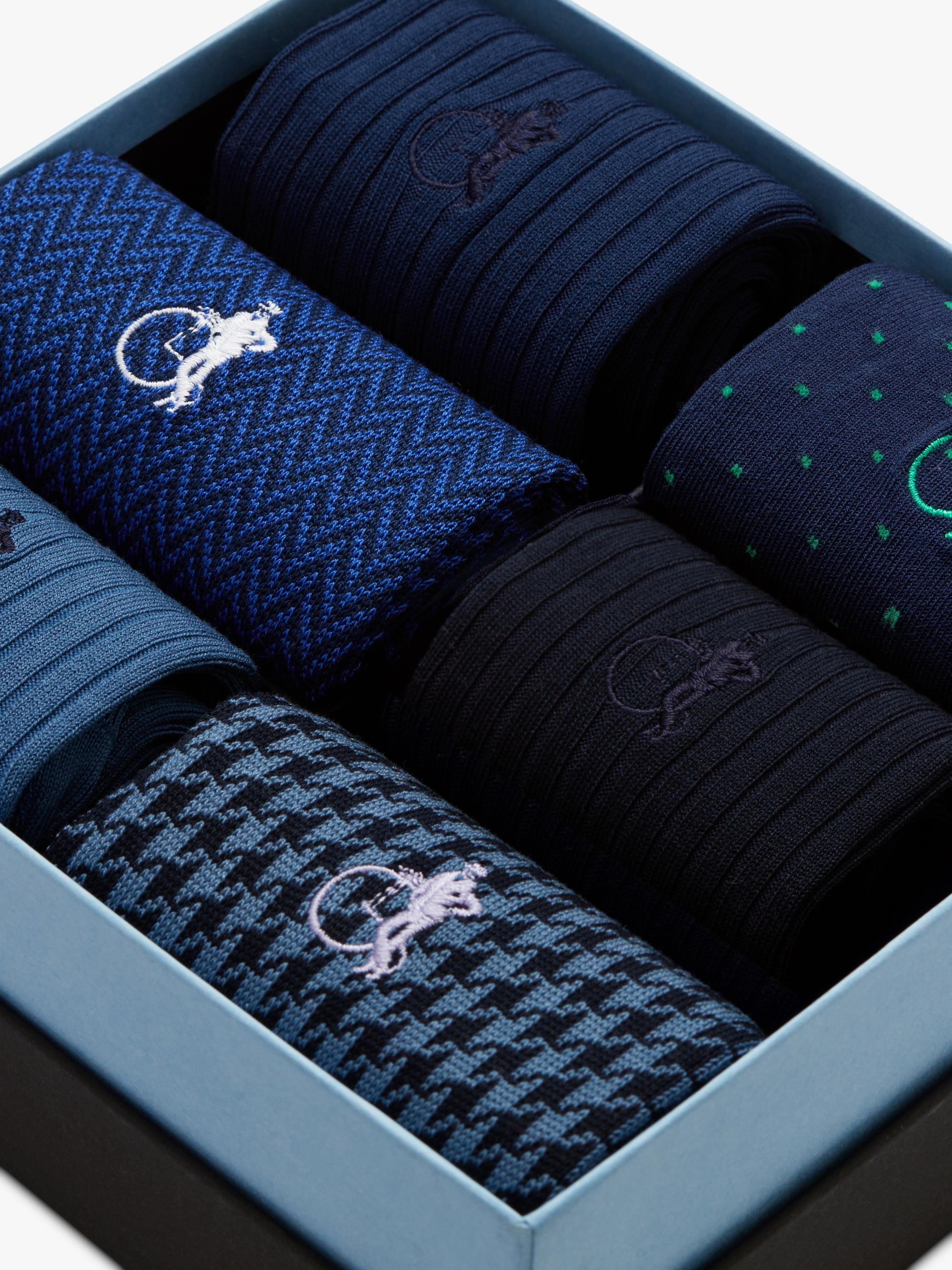 London Sock Company Dash of Class socks navy pack of 6, imported from the UK