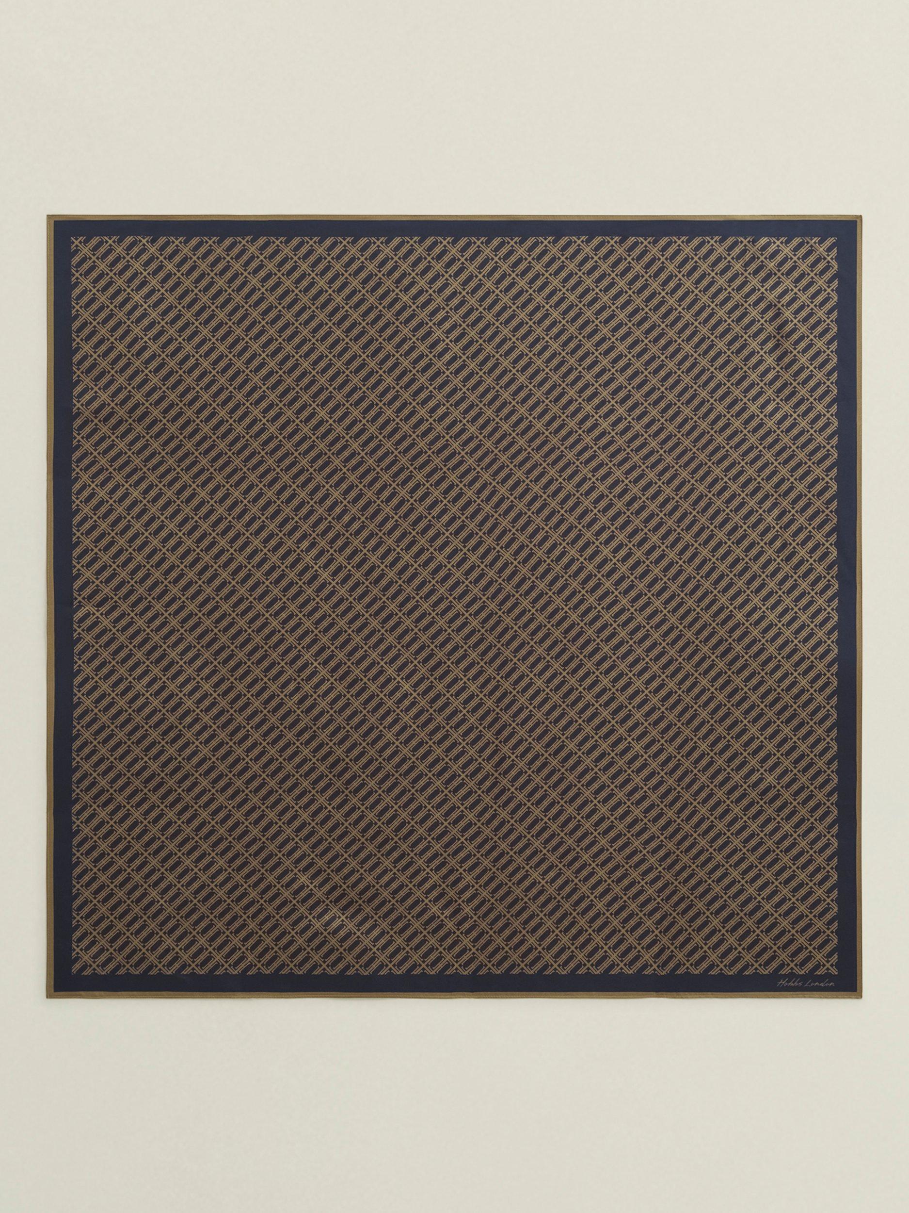 Hobbs pure silk scarf navy and camel abstract pattern 90cm - British product