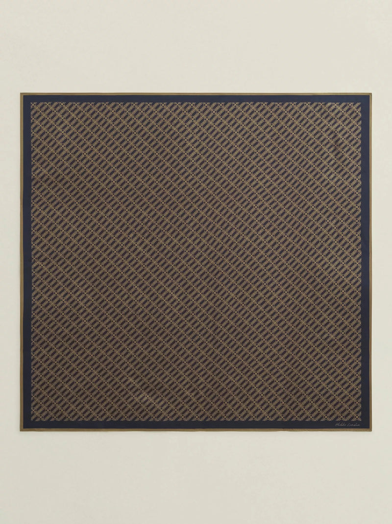 Hobbs pure silk scarf navy and camel abstract pattern 90cm - British product
