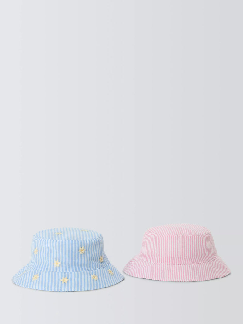 John Lewis Baby Daisy/Stripe Hats, Pack of 2, Blue Multi, 0-3 months
