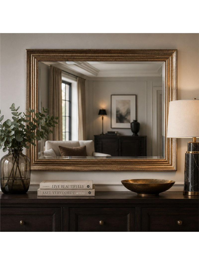 Yearn ribbed rectangular wall mirror in champagne finish (British brand)