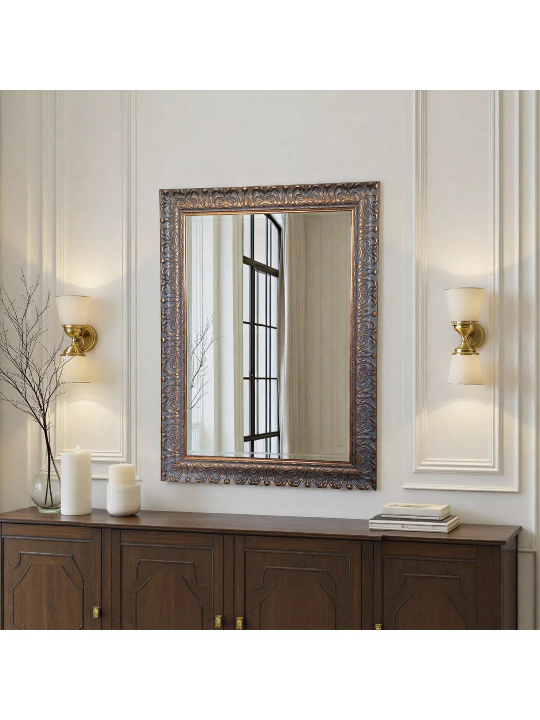 Yearn carved rectangular wall mirror gold - British product