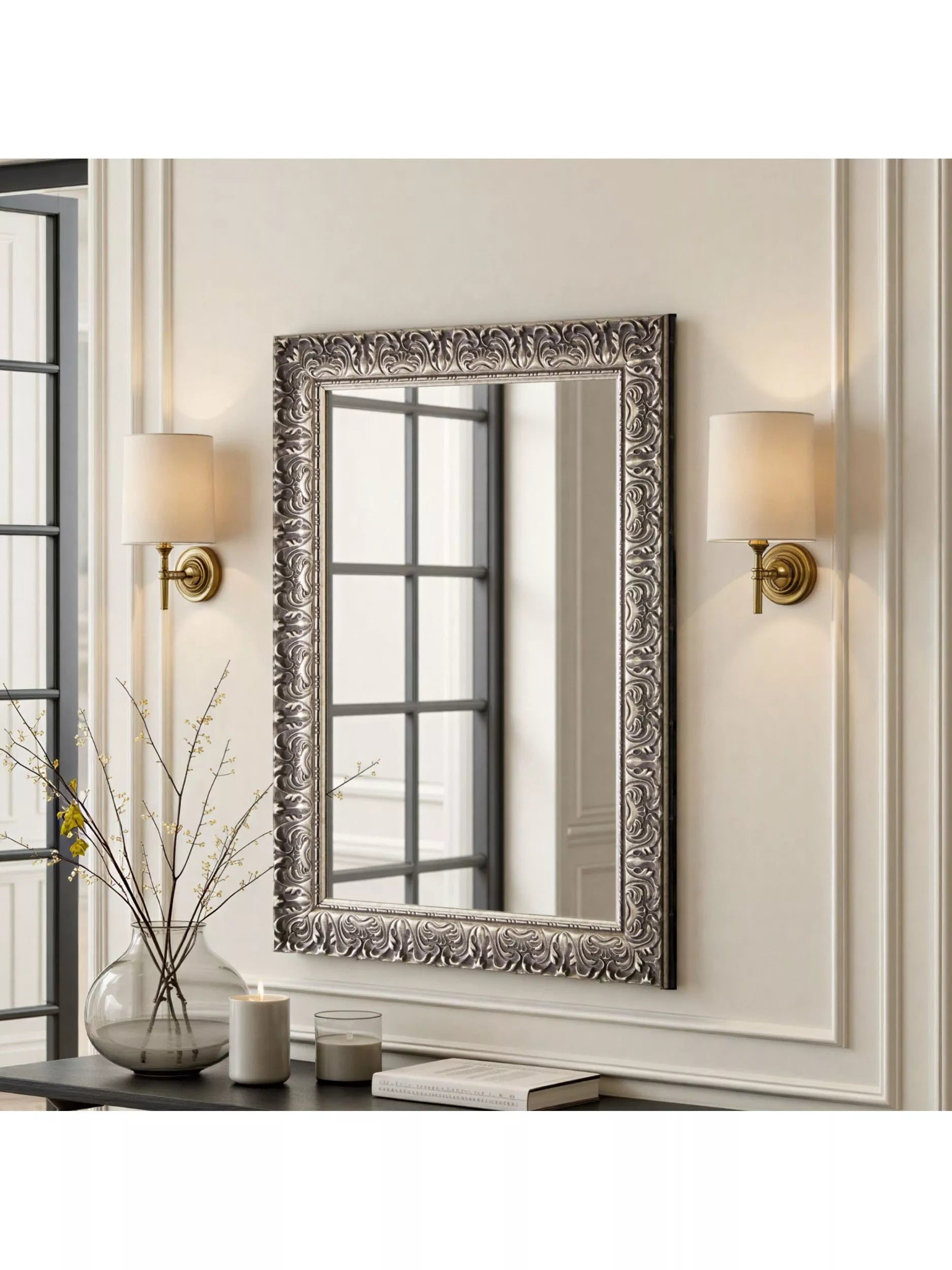 Yearn carved rectangular wall mirror silver, imported from the UK