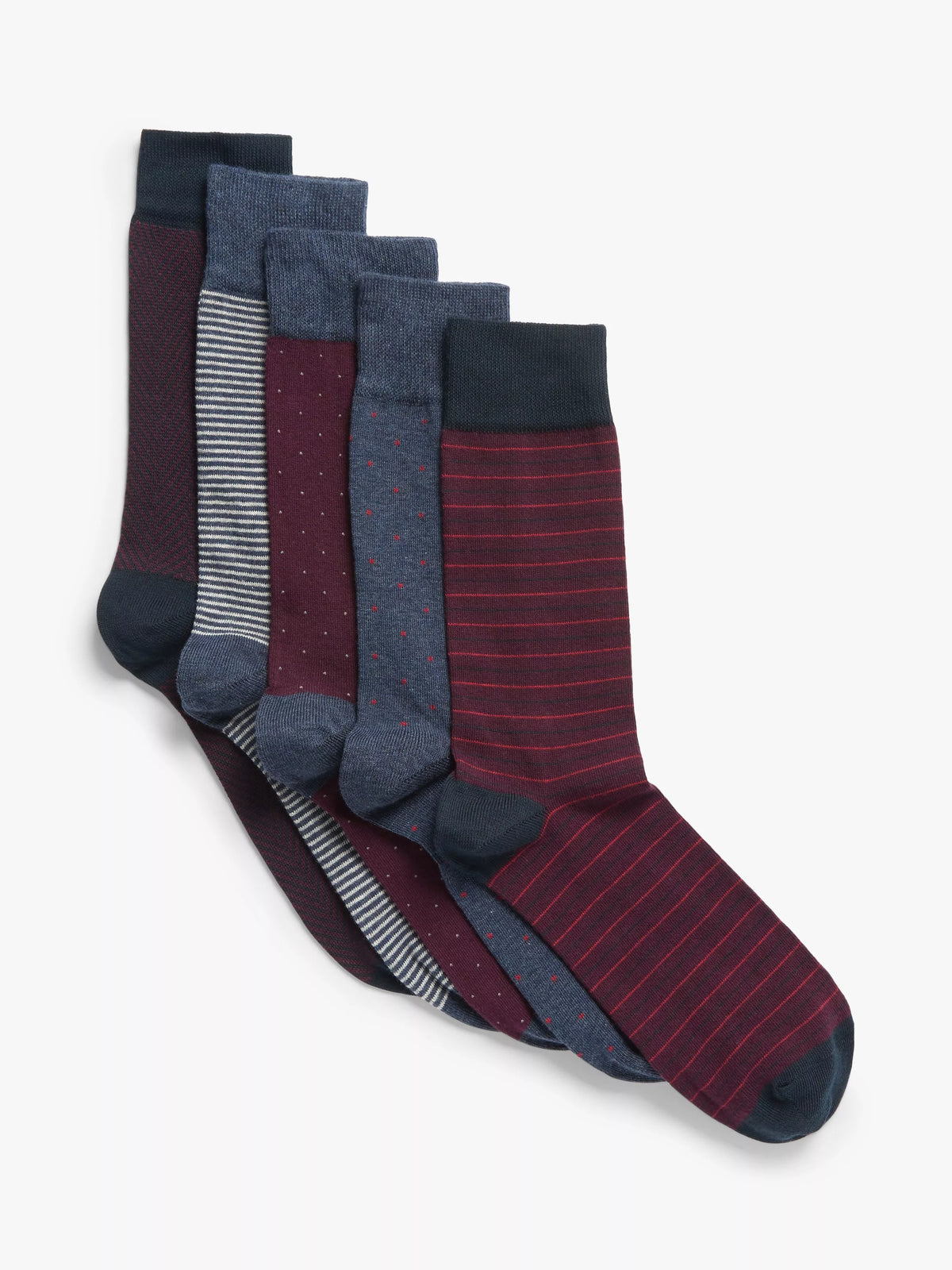 John Lewis cotton rich assorted pattern socks pack of 5, UK version