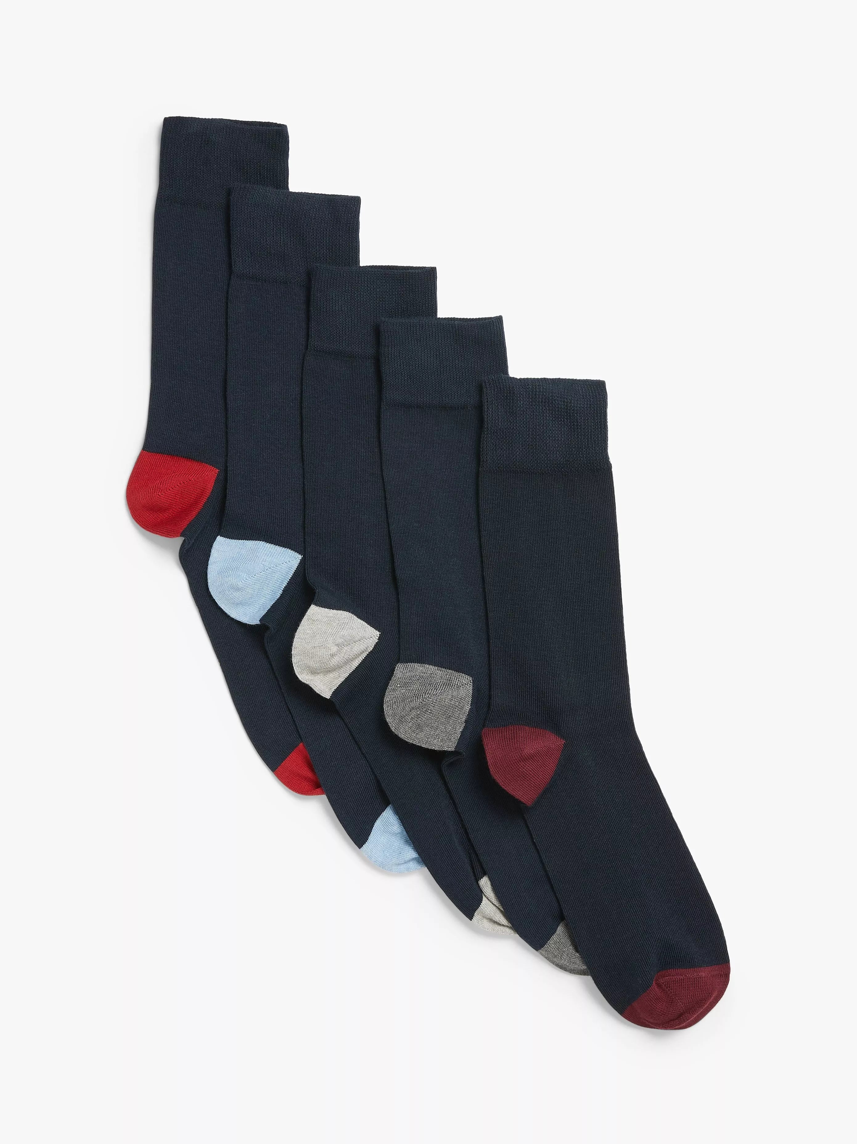 John Lewis men's cotton rich heel and toe socks pack of 5 navy, imported from the UK