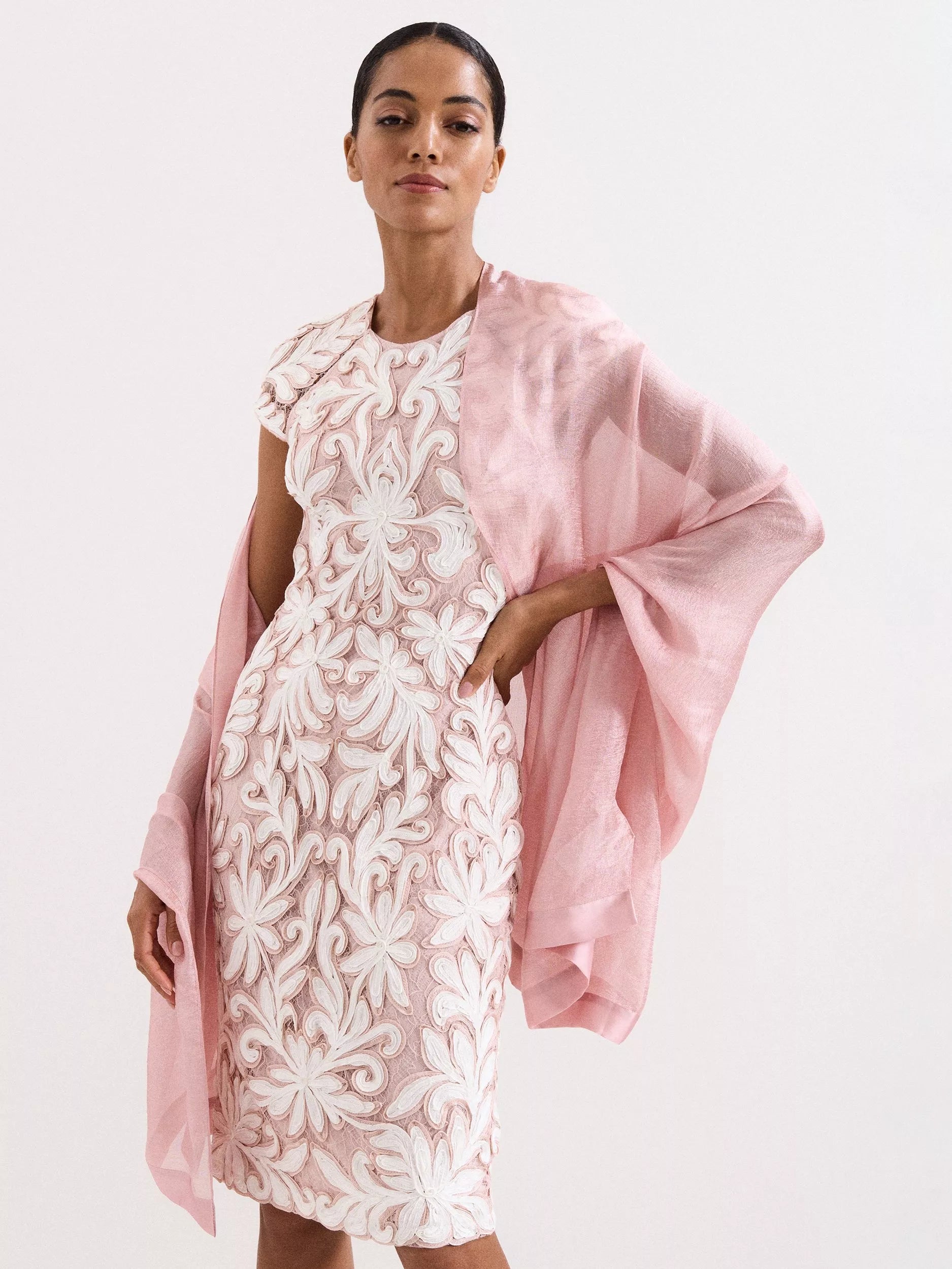 Phase Eight Satin Trim Scarf, Pale Pink, One Size