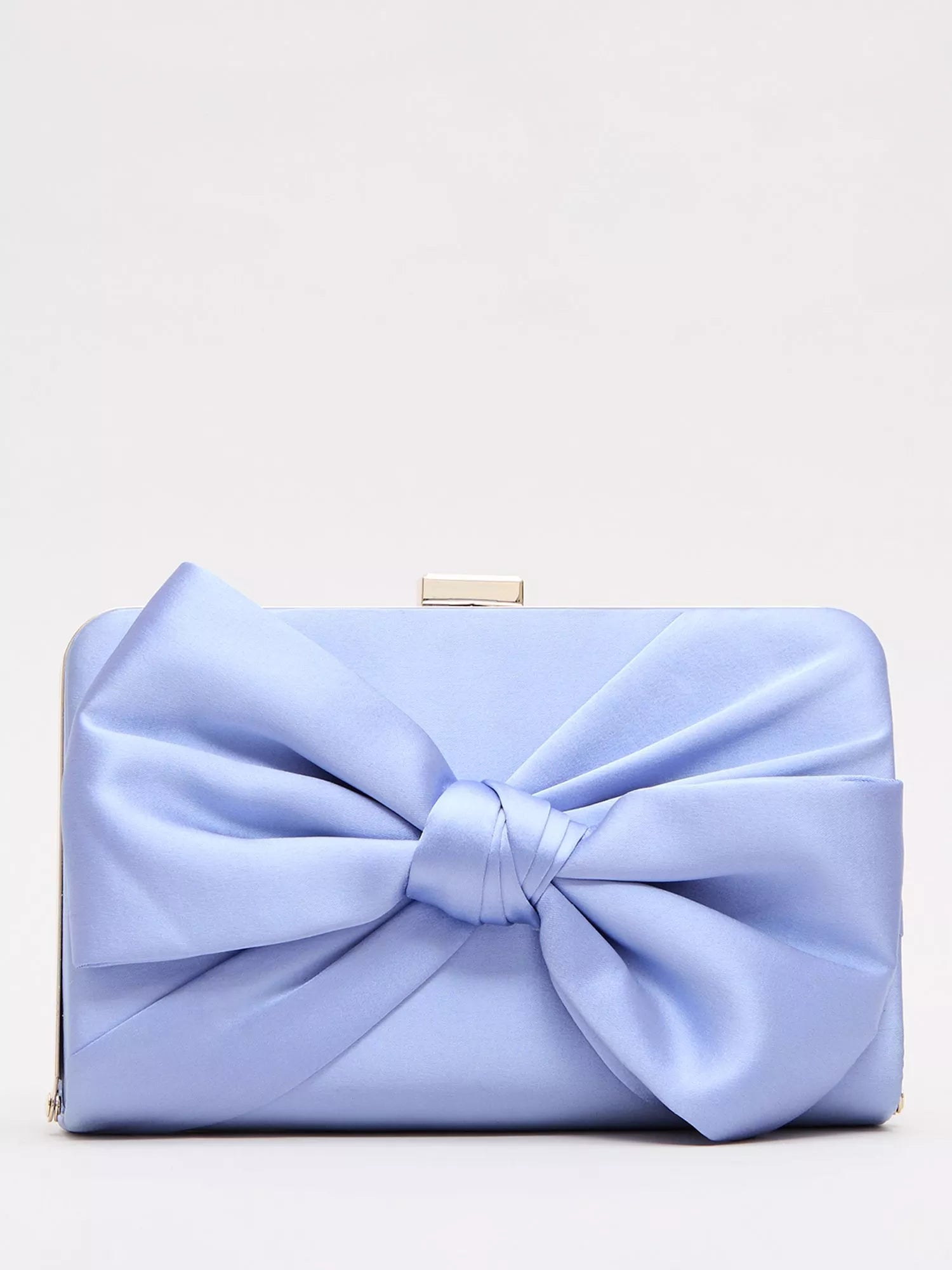 Phase Eight satin knot front box clutch bag in pale blue - British product