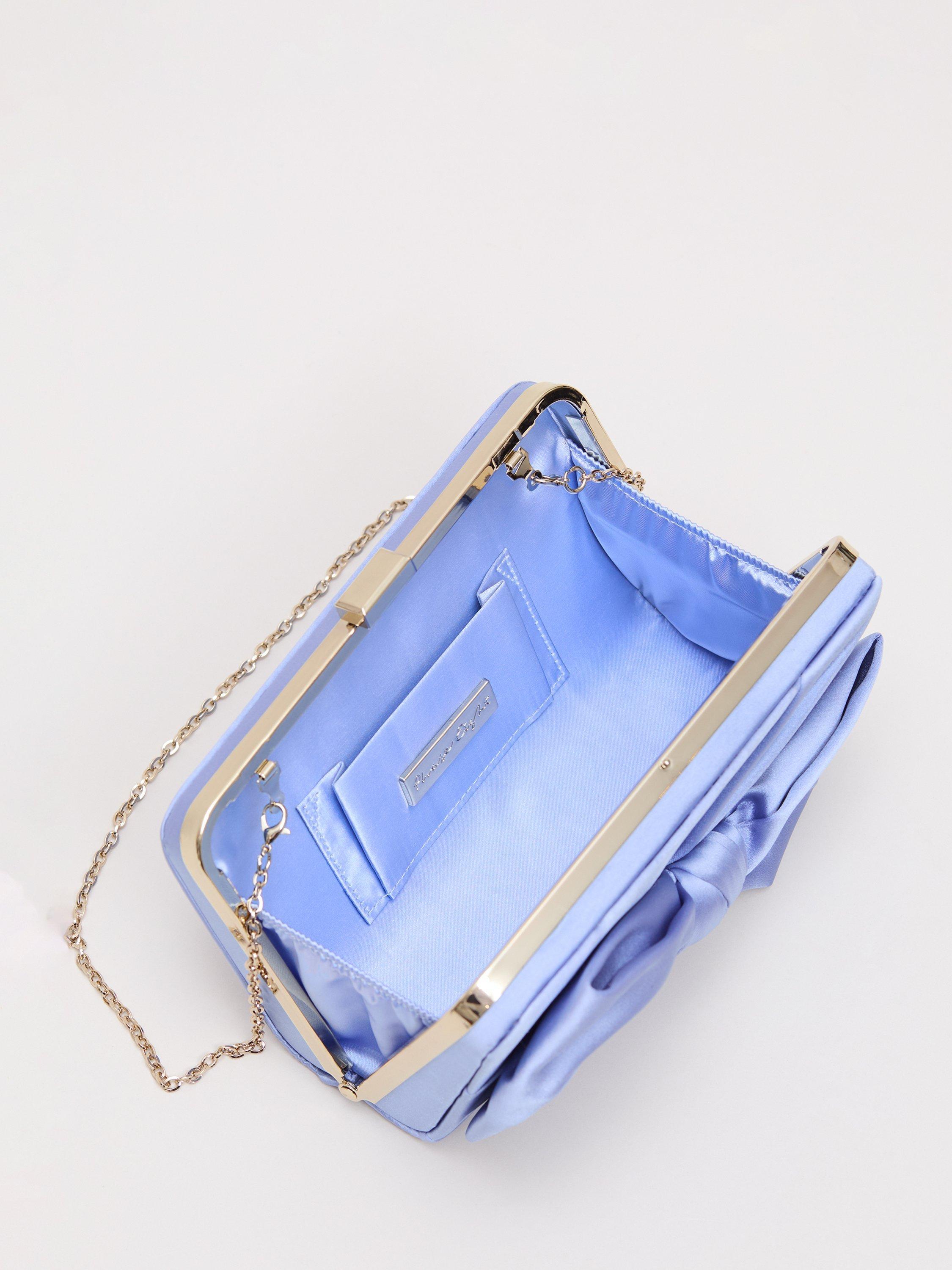 Phase Eight satin knot front box clutch bag in pale blue - British product